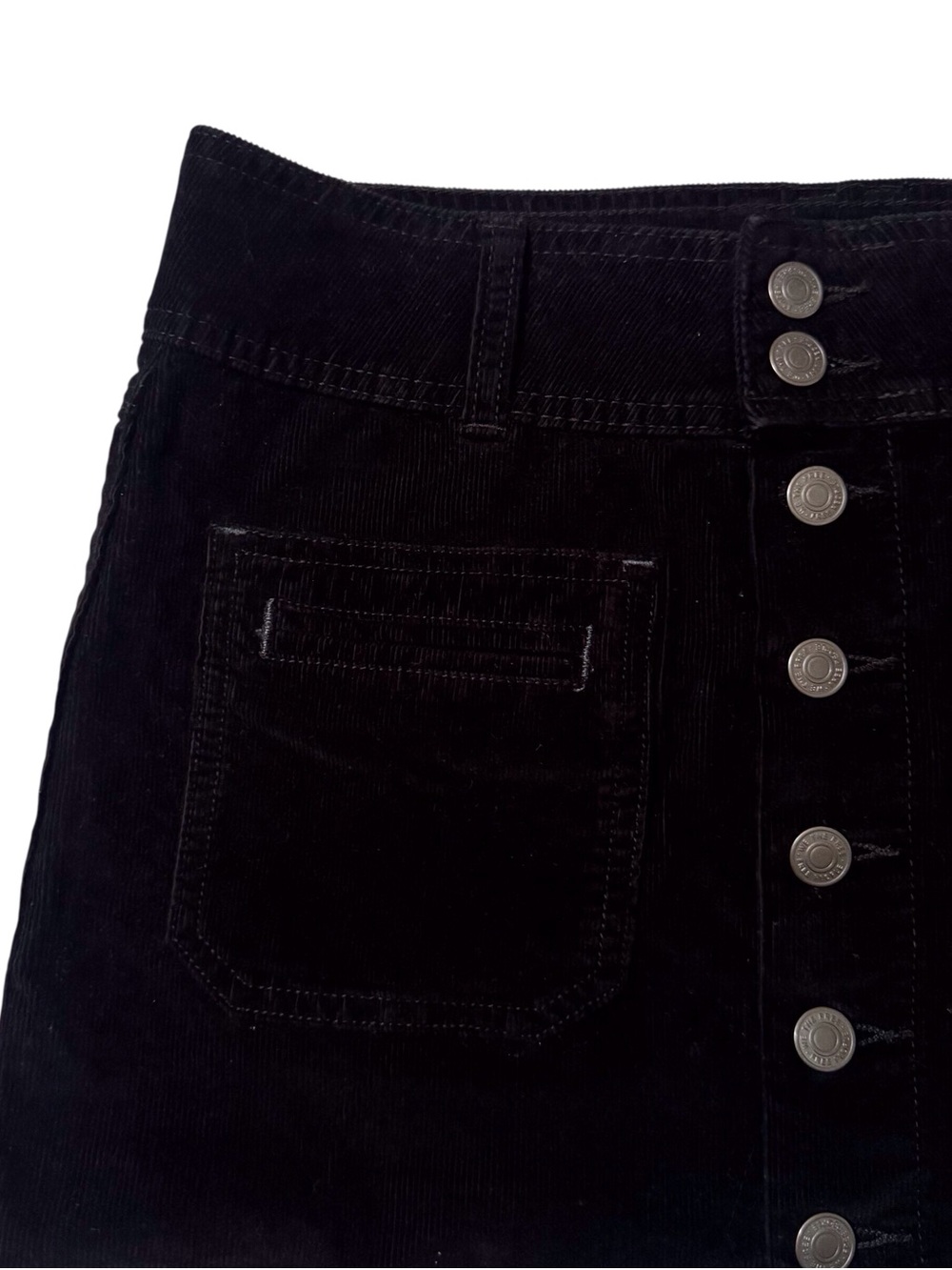 We The Free Size 26 Black Western Corduroy Button Up Pockets Joanie Mini Skirt - Picture 2 of 6